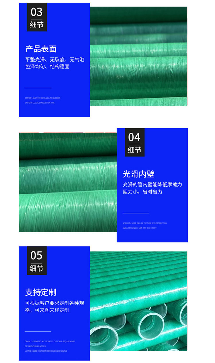 Fiberglass reinforced plastic 110 sanded composite power conduit 160 Fiberglass reinforced plastic process drainage pipe supports customization