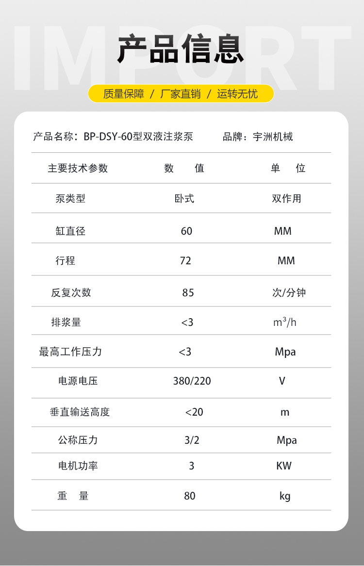 BP-DSY-60 Double Fluid Variable Frequency Small Grouting Machine for Tunnel Leakage Sealing and Reinforcement Cement Grouting Leakage Filling