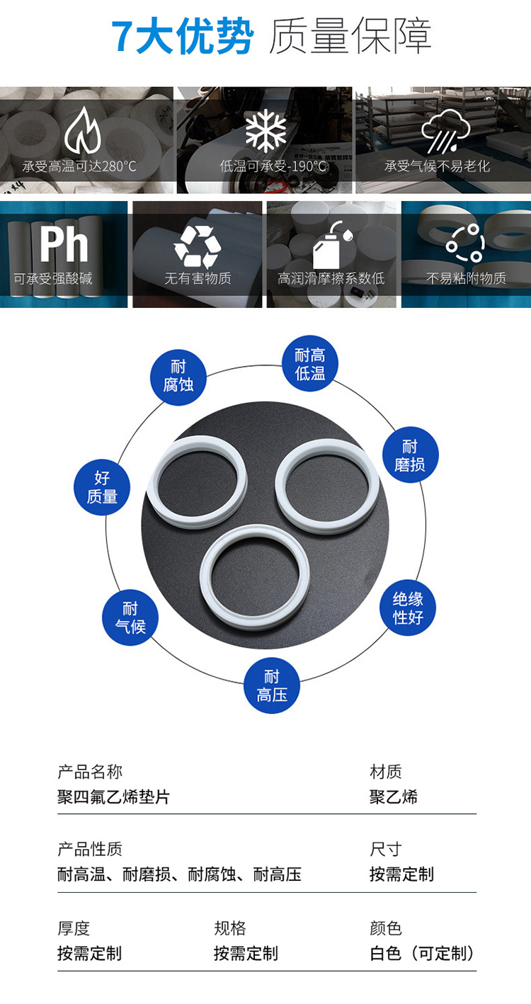 Mingkun Teflon PTFE gasket is acid and alkali resistant, high temperature resistant, and high resilience, customized according to needs