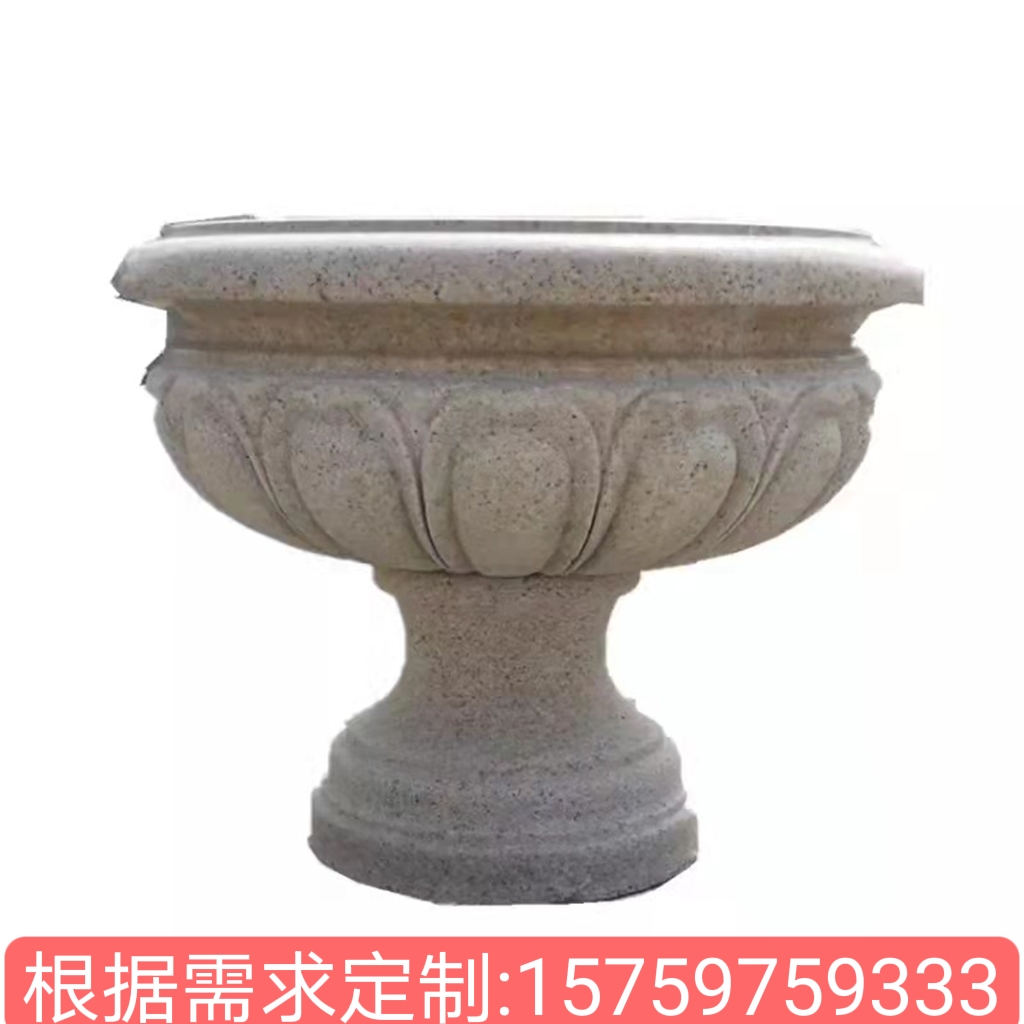 Customized processing of granite yellow rust stone flower pot, European style stone carving flower bed, garden villa, courtyard stone pot