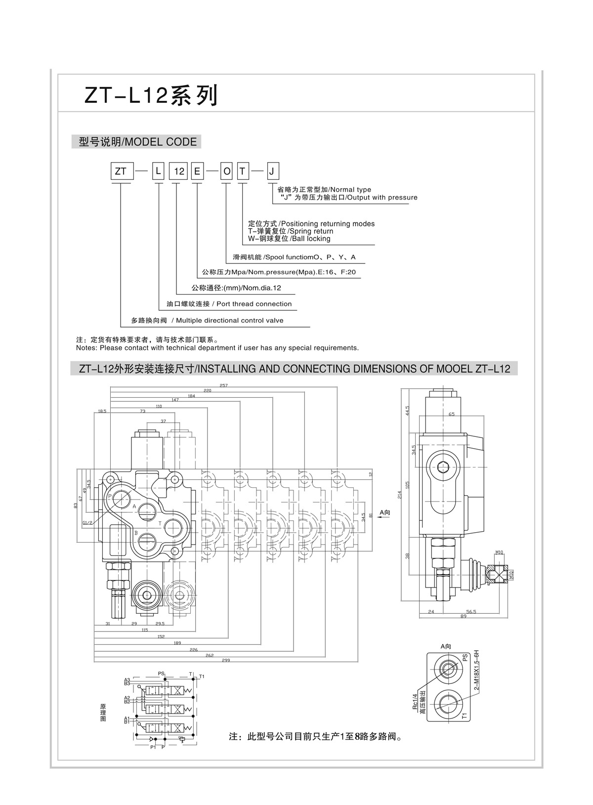 SKBTFLUID brand ZT-L12-OT electric forklift hydraulic multi way valve with microswitch series