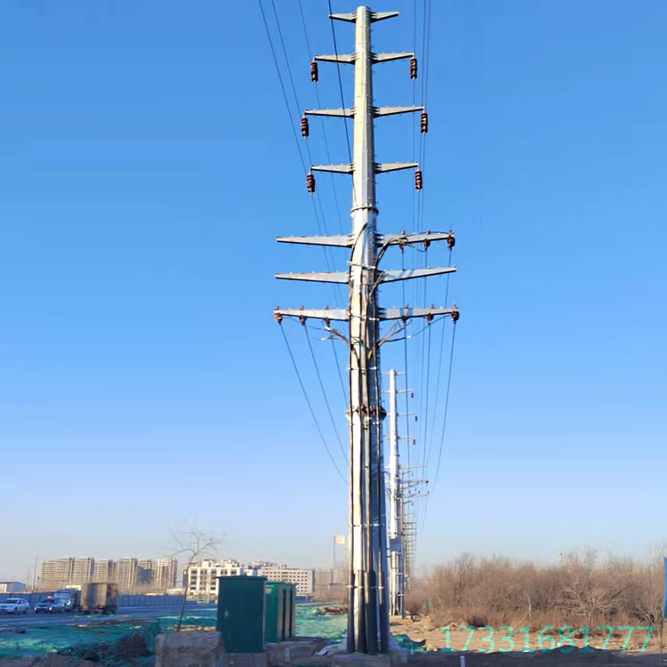 Customized manufacturer of 110 kV cross circuit overhead line circular pipe tower with hot-dip galvanized high-voltage steel poles for double circuit power steel pipe towers