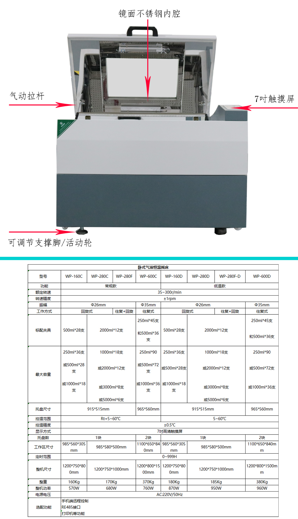 WP-280D Experimental Strain Microbial Animal and Plant Culture Horizontal 280L 4-60 ℃ High and Low Temperature Oscillating Shaker