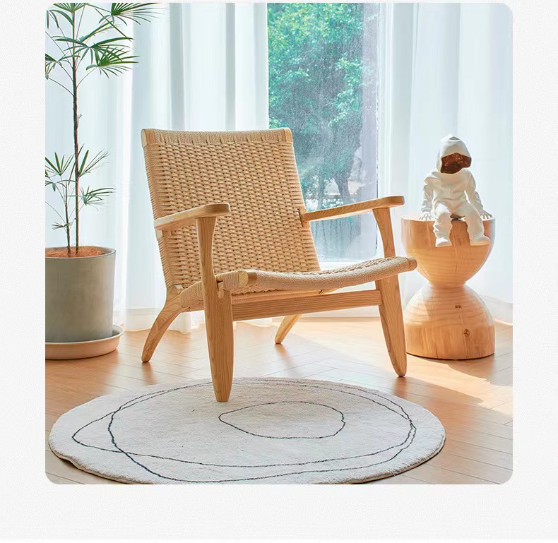 Household balcony lazybones rattan chairs, Nordic solid wood backrest sofa chairs, modern and simple single person lounge chairs, rattan woven leisure chairs