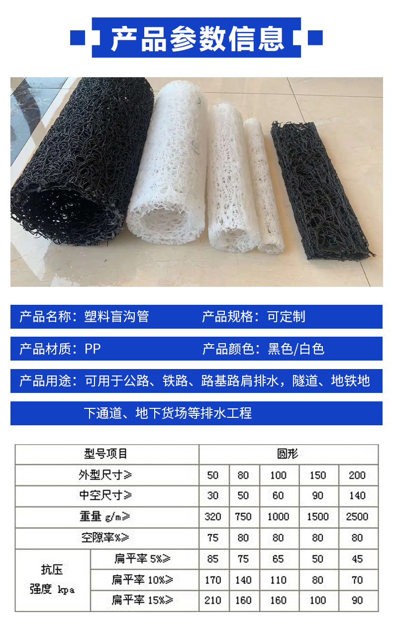 Complete specifications for underground drainage in the National Plastic Pipe Industry's disorderly filamentous plastic blind ditch pipe park scenic area