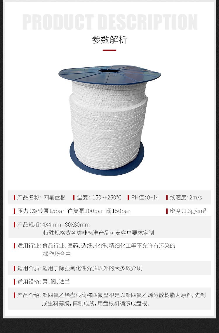 Shengzhang White PTFE Packing High Pressure Pump Seal Customizable Food Grade PTFE Packing Ring