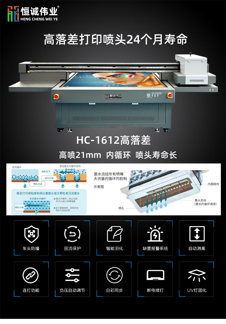 Hengcheng Weiye Toshiba CF3 high drop UV flat printer, toy handicrafts, concave and convex 22mm color printing