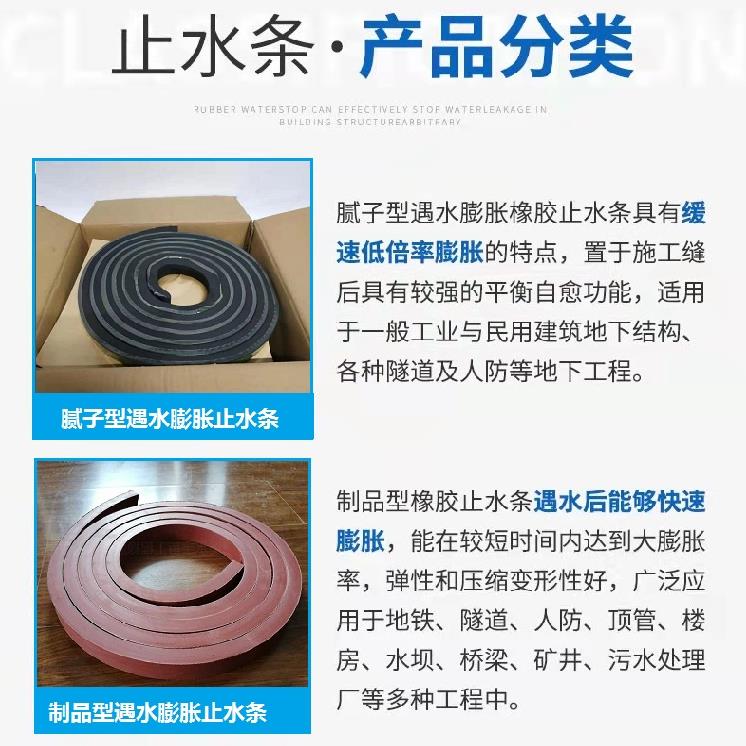 Product type waterstop strip circular rectangular PZ20 * 30 40 * 20mm tunnel box culvert pipe gallery with expansion rate of 250%