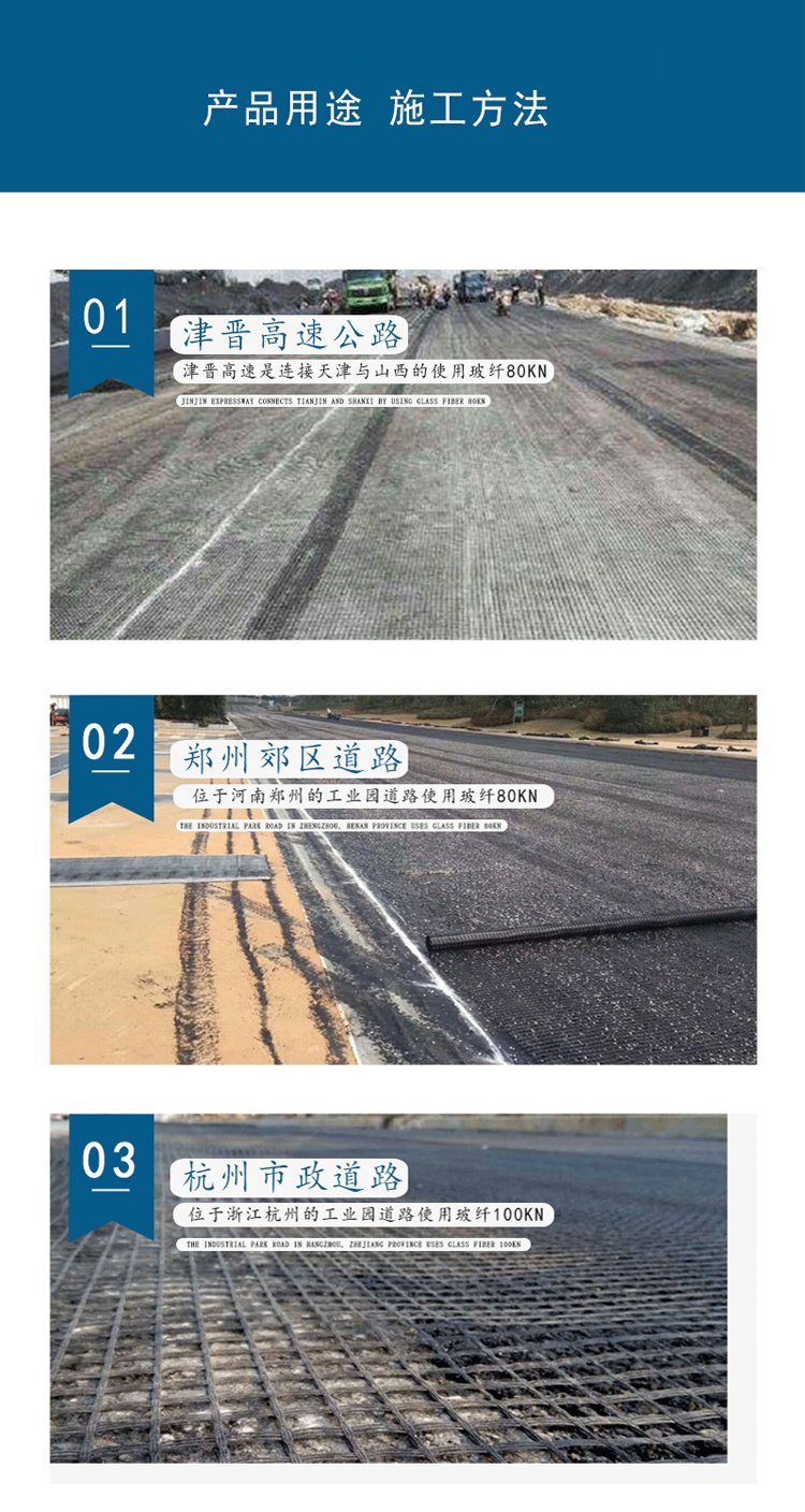 Glass fiber geogrid road construction project, road reinforcement, bridge repair and reinforcement network