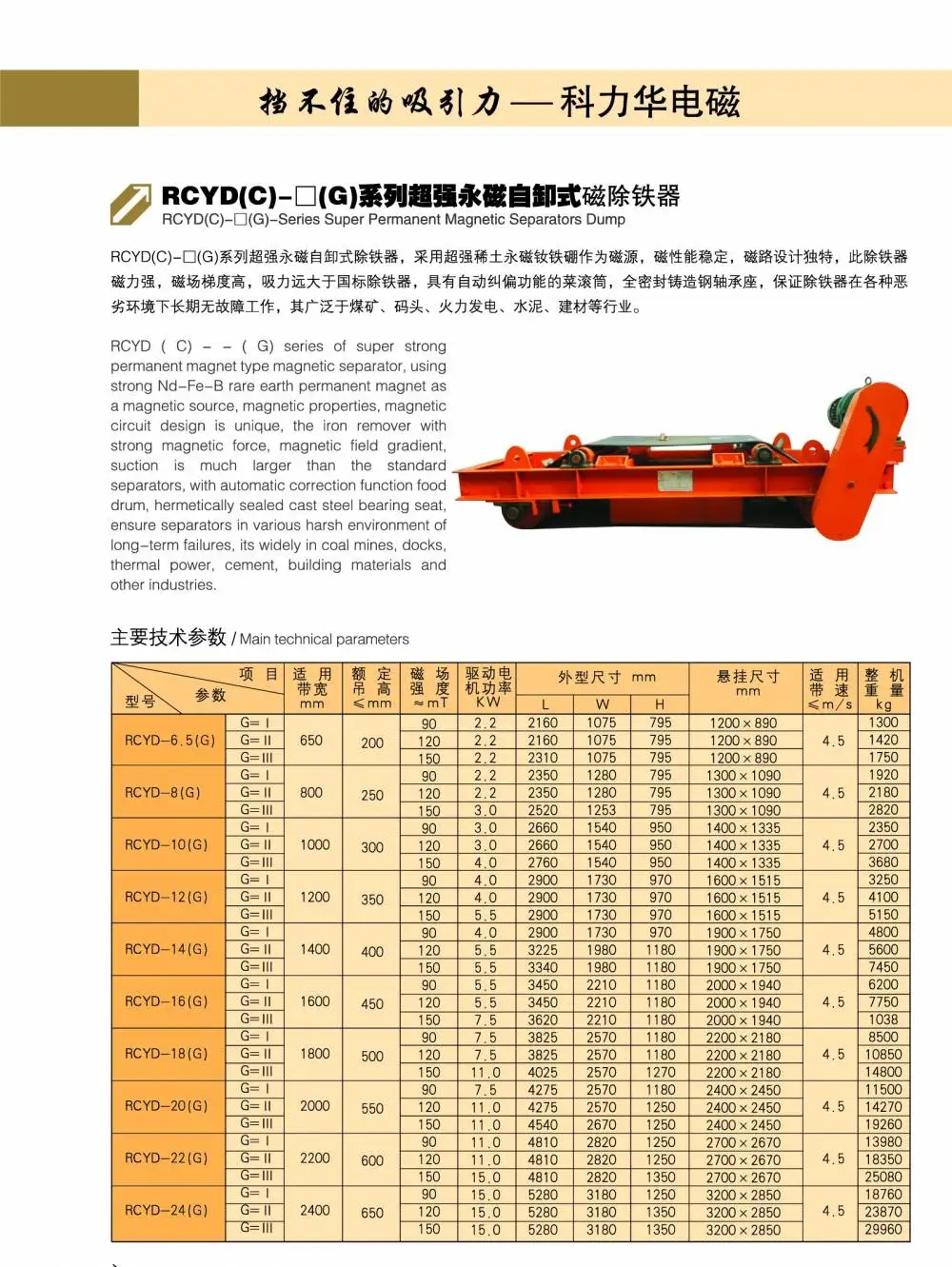 Hanging self dumping permanent magnet iron remover with strong magnetic iron remover has good iron absorption effect