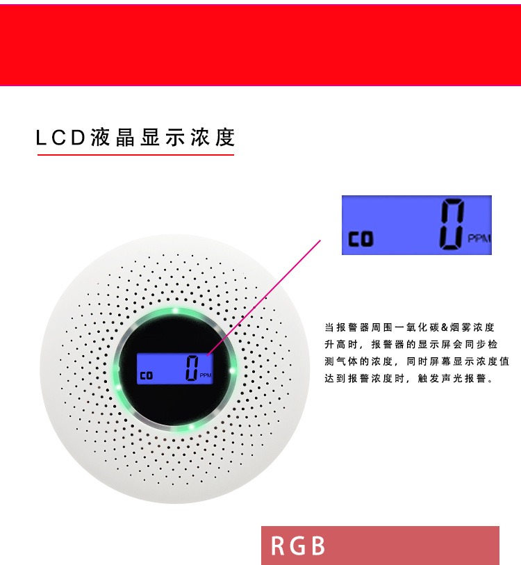 Foreign trade export model 2-in-1 smoke and carbon monoxide alarm, new national standard battery model, smoke sensing CO detector