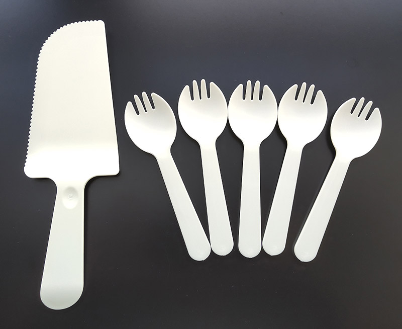 PLA degradable cake knife fork spoon set Disposable tableware four piece set custom dessert gift