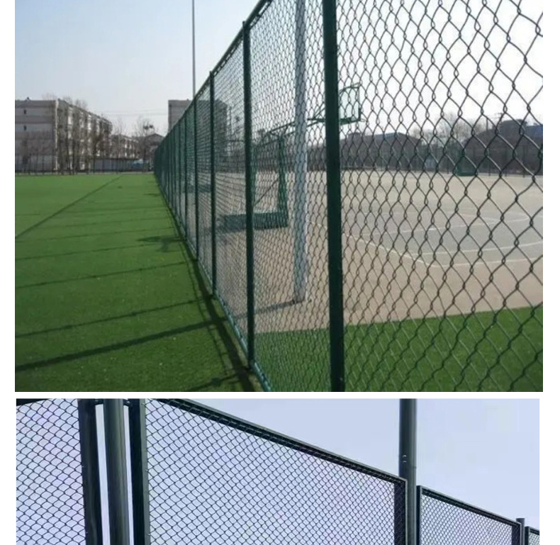 Installation of sports field fence with plastic coated iron wire mesh Manufacturer of sports field hooked guardrail net