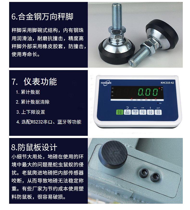 Kaihongcheng DCS3 ton scale, industrial grade 2000kg stainless steel waterproof floor scale, Bluetooth electronic platform scale