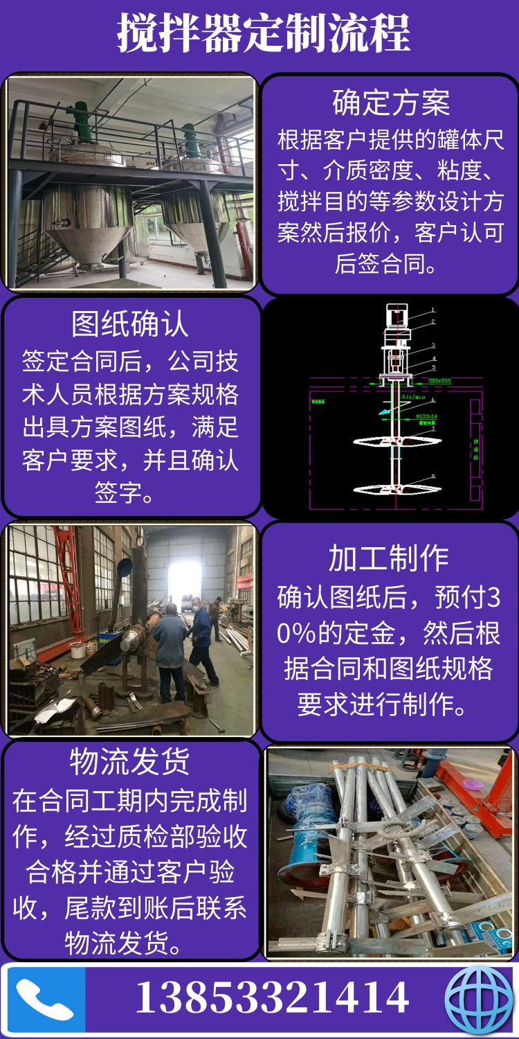 Three blade axial flow stirrer, sodium hydroxide dissolution stirring equipment, right view supply, oblique blade slurry stirring