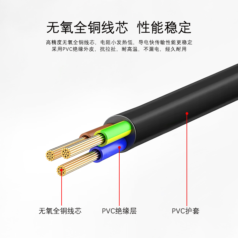 National standard pipe plug power cord three flat plug China CCC1.5m0.75 square meter round wire black spot wholesale