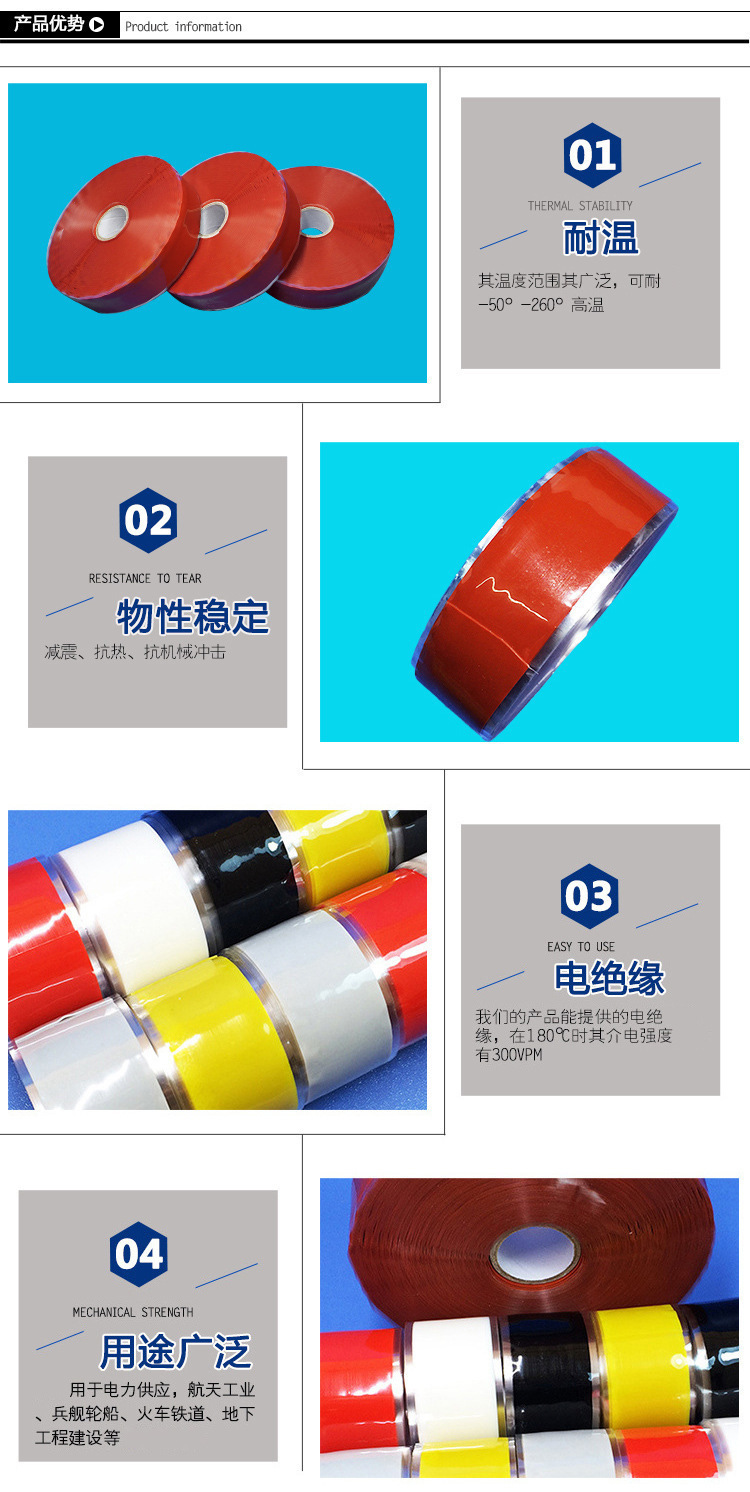 Anti aging, anti ozone, anti high-voltage electrical resistance breakdown, high-voltage insulating silicone rubber tape, silicone self-adhesive tape, binding tape