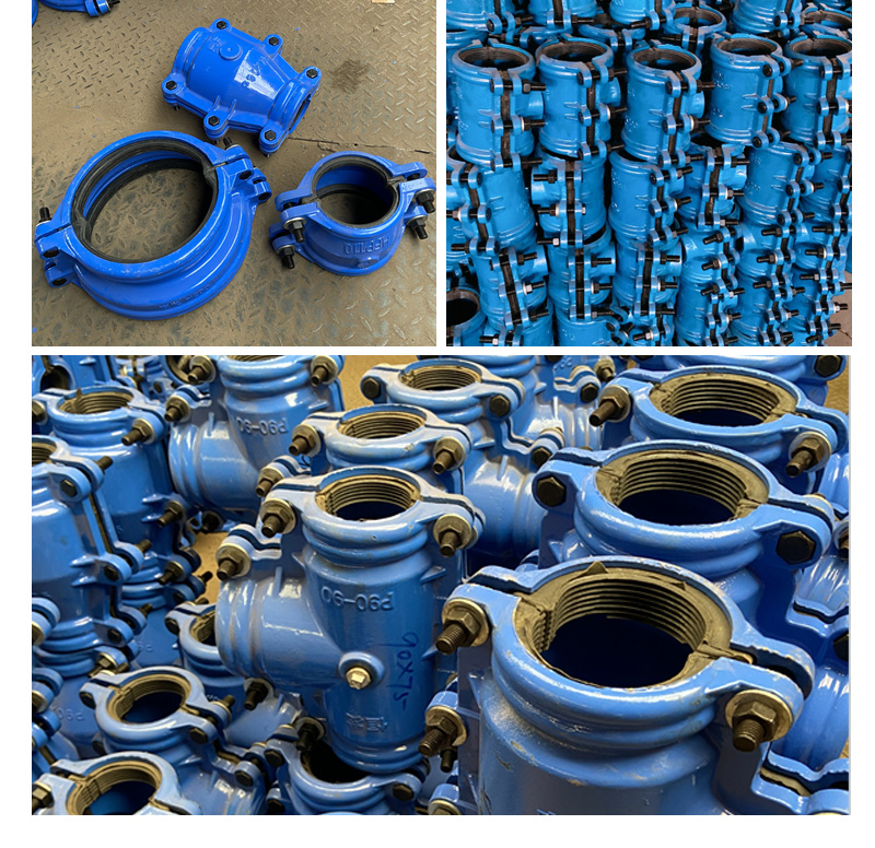 Large supply of water pipe leak stoppers, ductile iron pipes with socket and spigot joints, welded steel plate leak stoppers