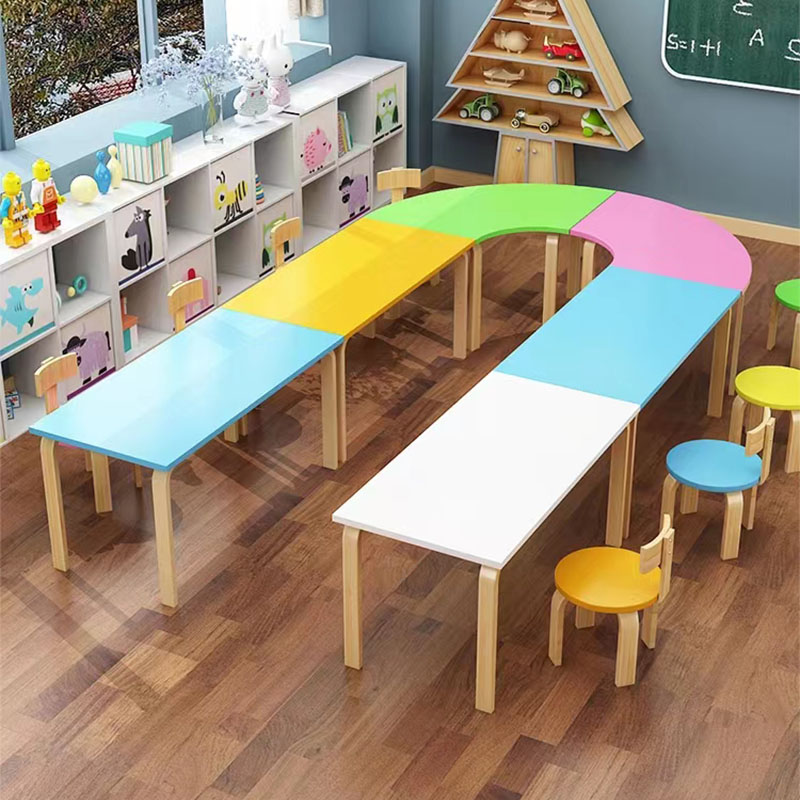 Kindergarten desks, children's tutoring classes, training classes, early education desk combinations, primary school students' painting and art classes, desks and chairs, solid wood