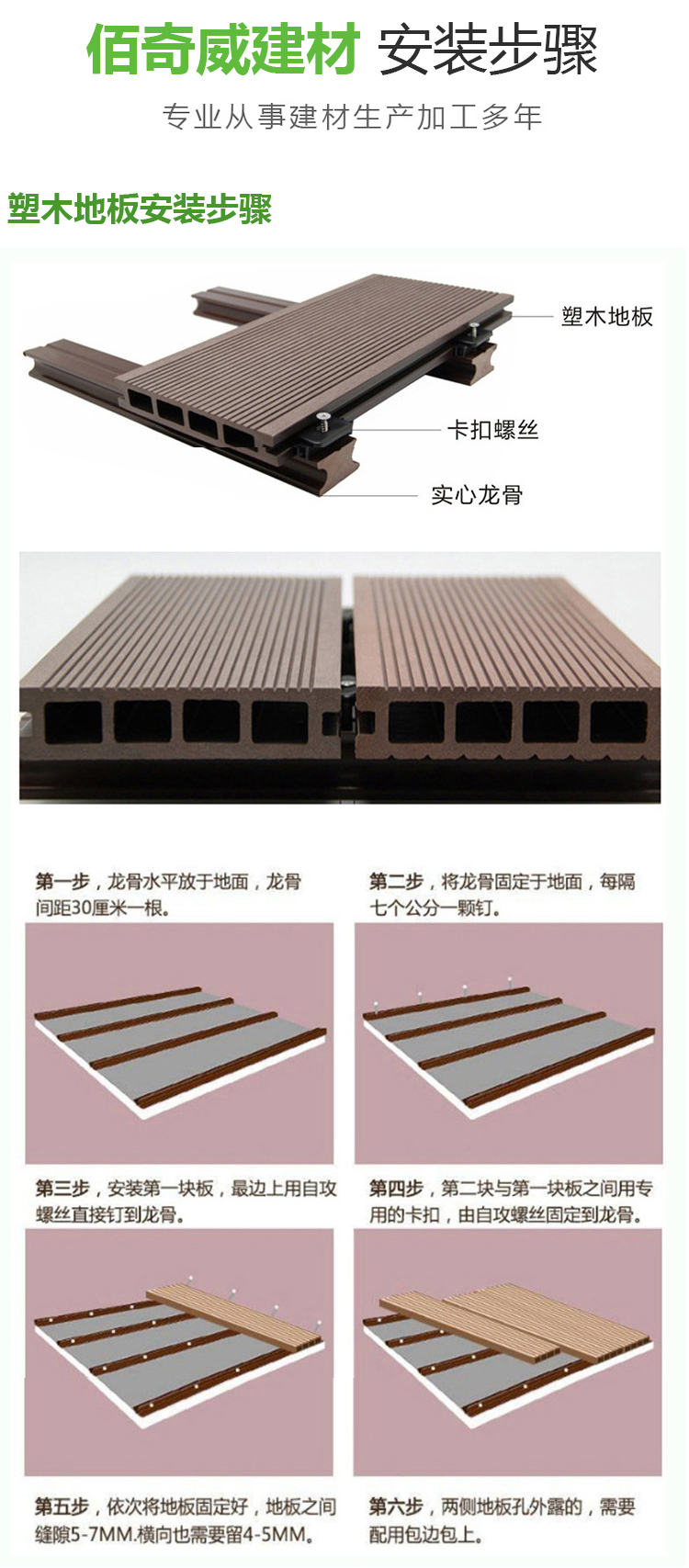 Baiqiwei Moisture-proof Plastic Wood Flooring Scenic Area PE Outdoor Wood Plastic Flooring Construction Waterproof Strip Courtyard Flooring