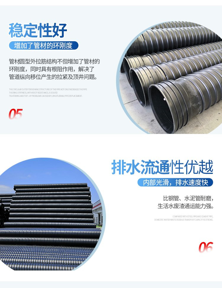 PE steel strip pipe HDPE steel strip reinforced spiral corrugated pipe DN300 drainage pipe