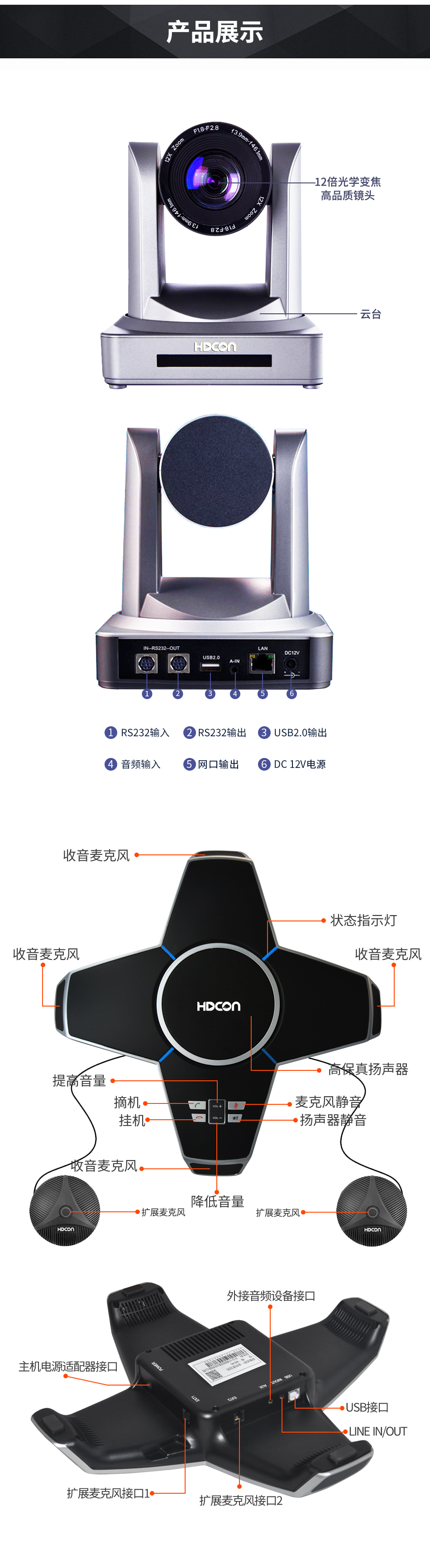 Huateng high-definition video conferencing system set 12x conference camera USB omnidirectional microphone T7750E