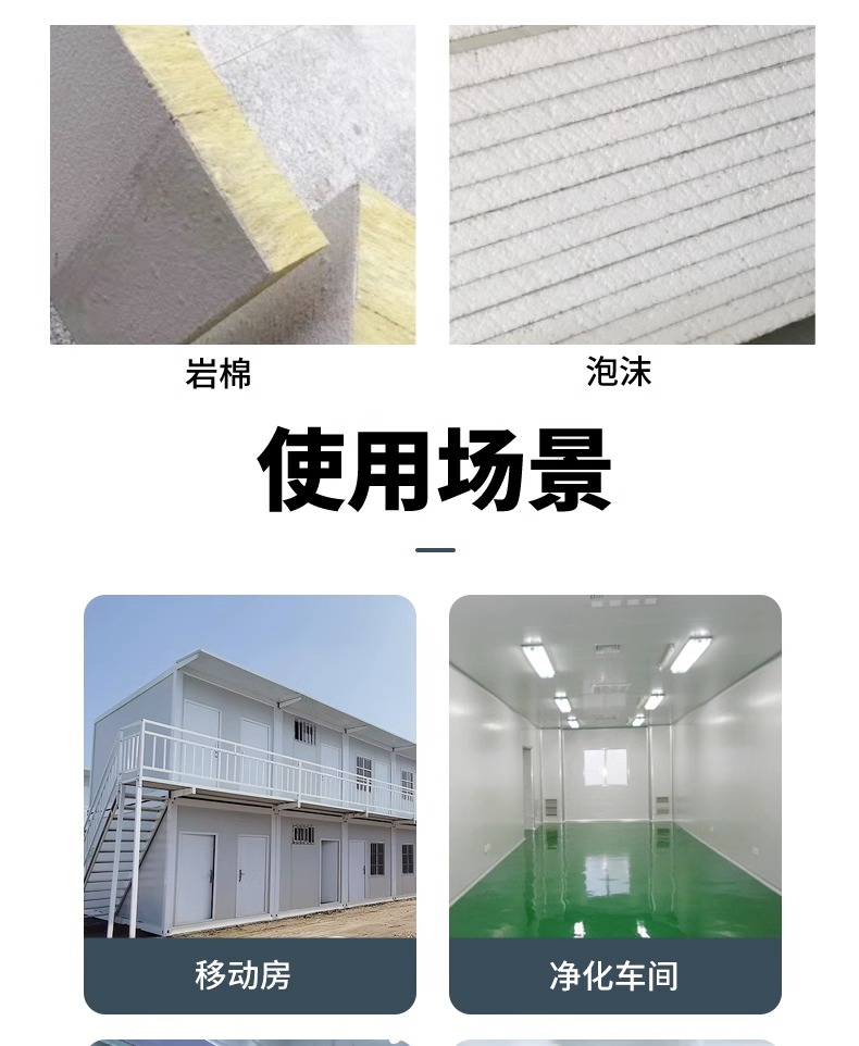 Rock wool sandwich panel fireproof and thermal insulation color steel plate dust-free workshop foam panel sandwich partition wall purification