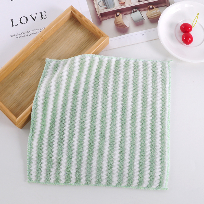 Coral velvet cloth wholesale thickened stripe degreasing and cleaning kitchen supplies, water absorption, bowl wiping, dishwashing cloth