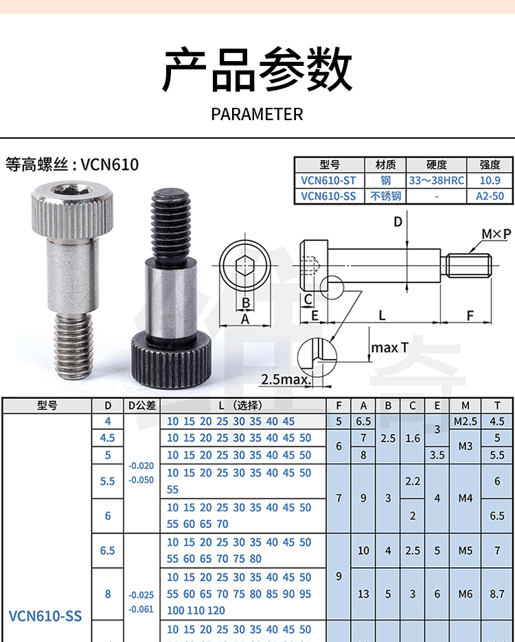 SMSB and other high screws, stainless steel plug screws, unloading screws, shoulder type bearing pins, VCN610 manufacturer wholesale