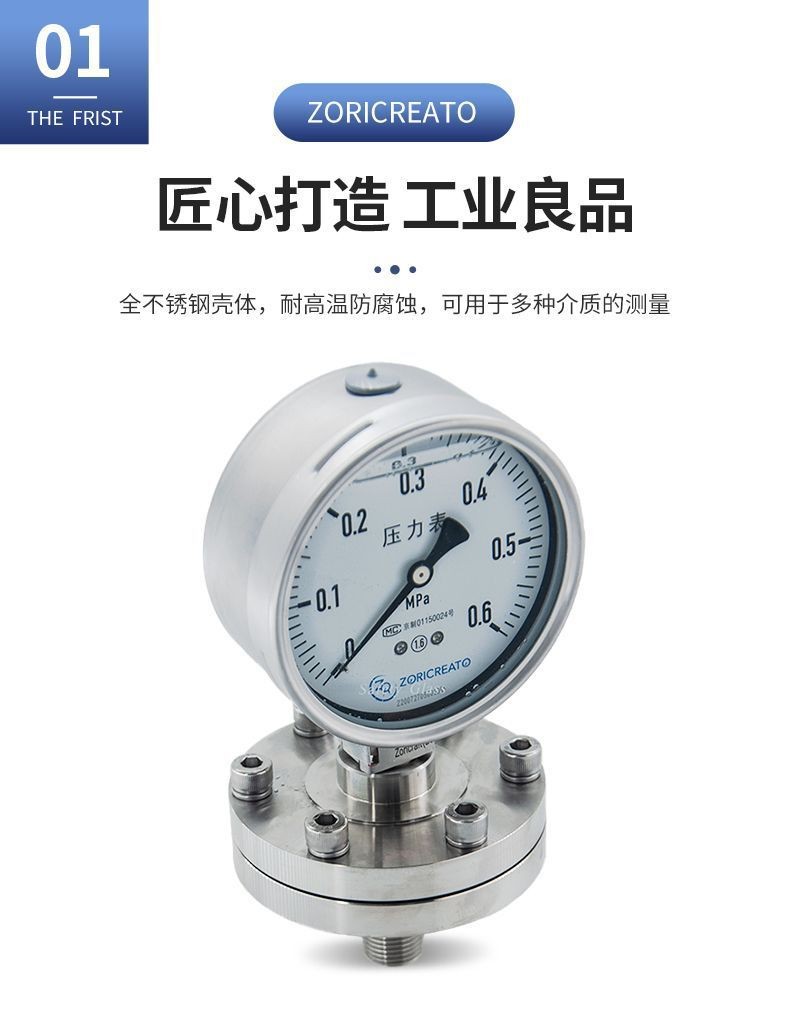 Zhuoran Tiangong Anti Blocking and Oil Filled UPVC Material Threaded Flange Connection Corrosion Resistant Diaphragm Shock Resistant Pressure Gauge