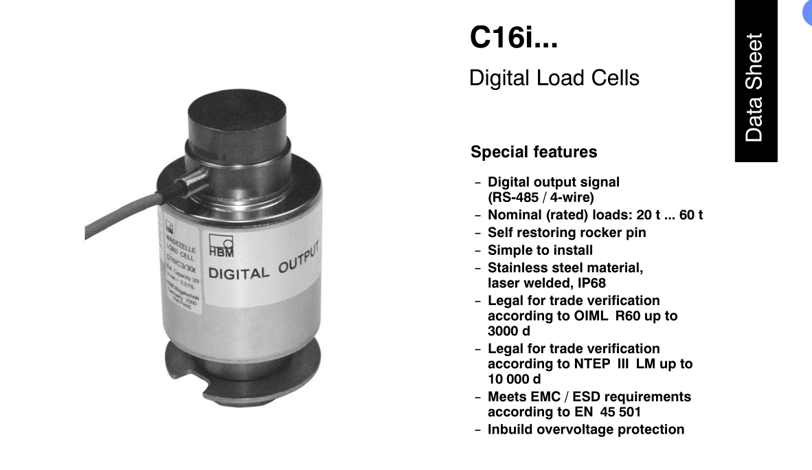 German HBM sensor C16AD1/100T column type weighing sensor ingredient weighing control