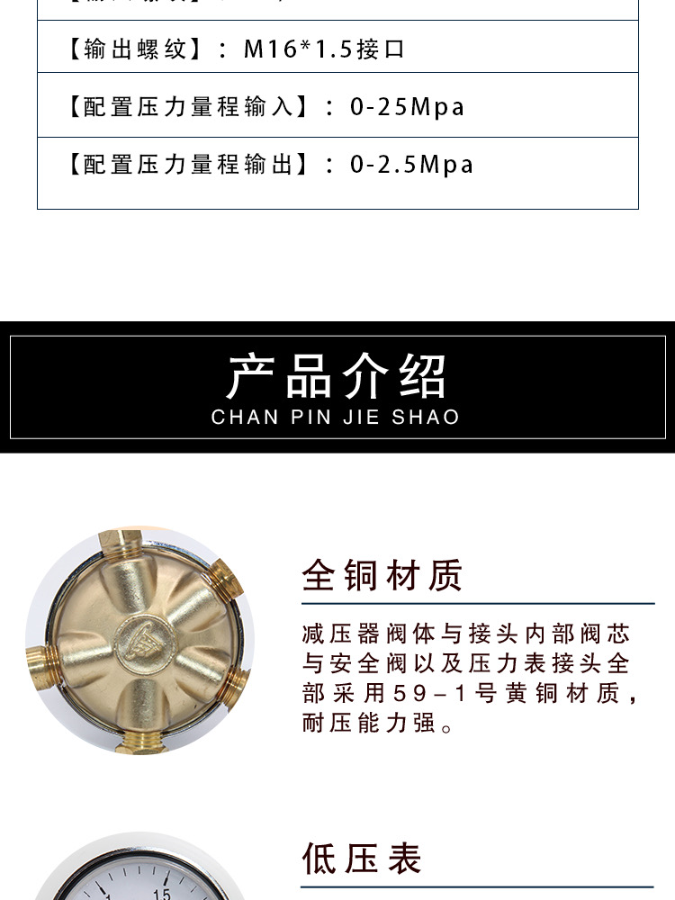 YQY-12 oxygen pressure reducer for steel cylinders and argon gas used in argon purification machines