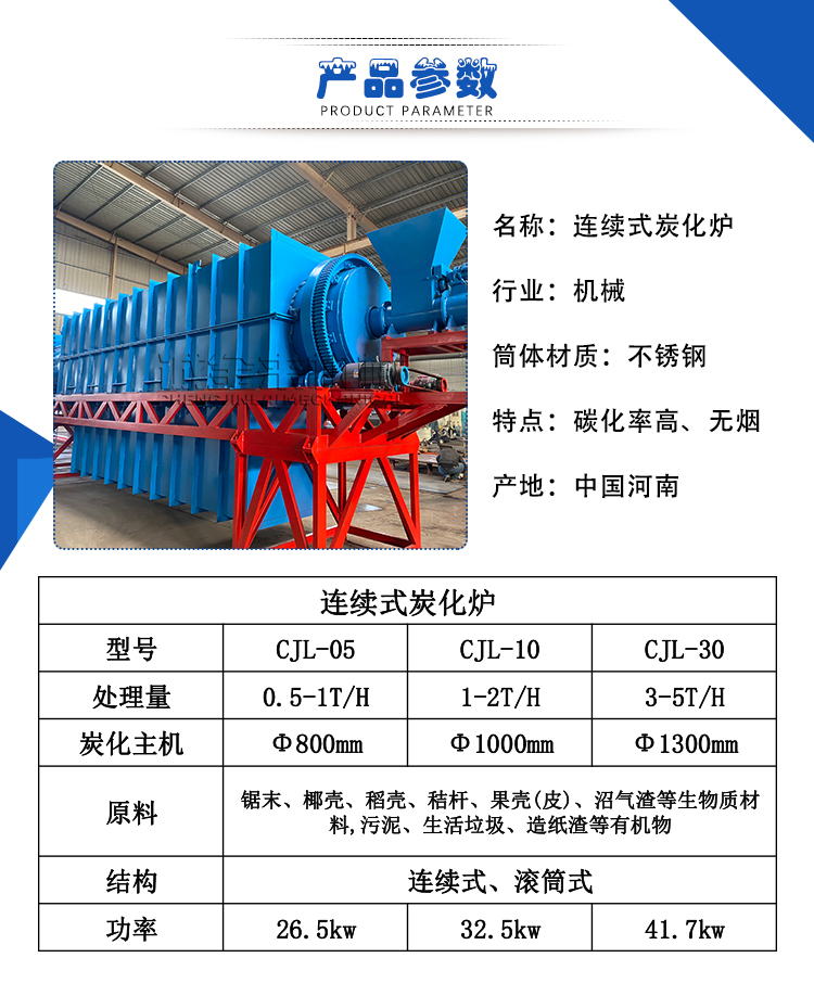 Straw carbonization furnace biomass material carbon production equipment production line 65 manganese steel three-phase power