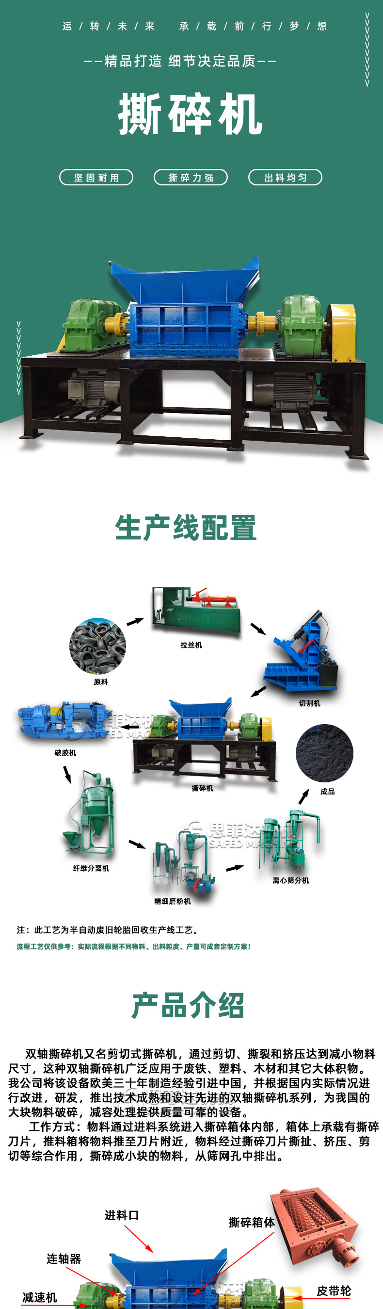 Rubber pipe shredder, dual axis plastic pipe crushing equipment, home appliance crusher, Sifeida