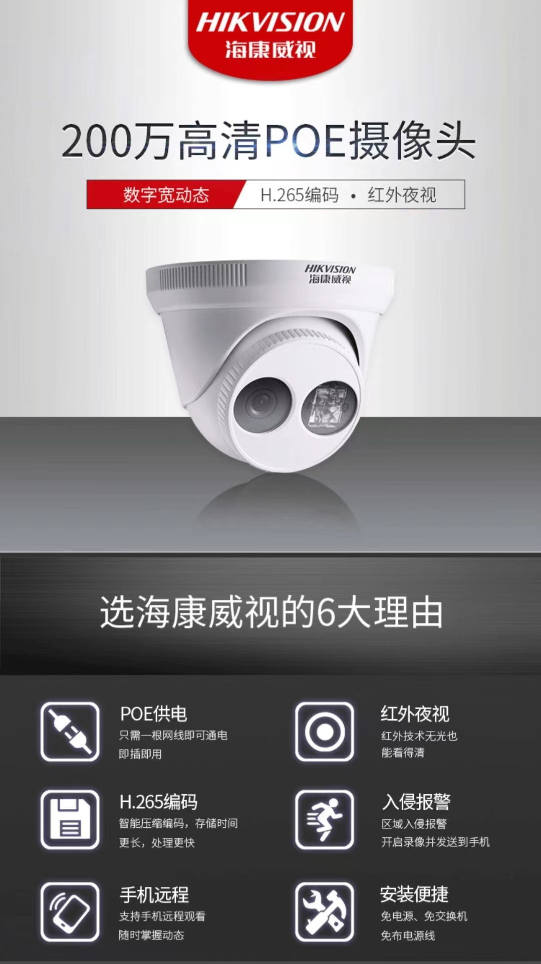 Haikang High Definition 2 Million Hemisphere Network POE Monitor Indoor Ceiling Starlight Night Vision DS-2CD3325-I