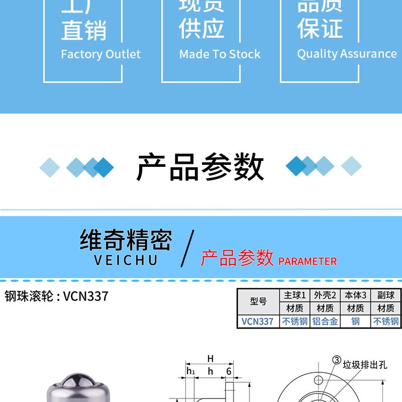 BCFH50/120 cutting flange installation type with garbage hole steel ball roller outward ball VCN337 factory stock