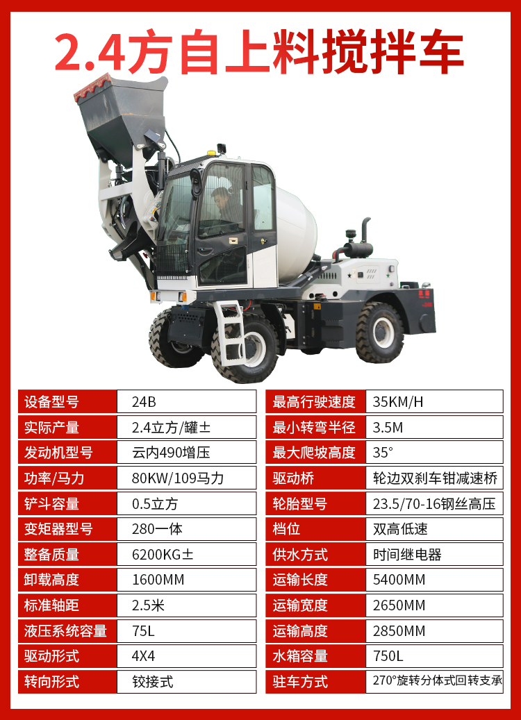 Automatic feeding Concrete mixer 1.8 square tank truck cement pump truck full-automatic integrated rotary transport vehicle