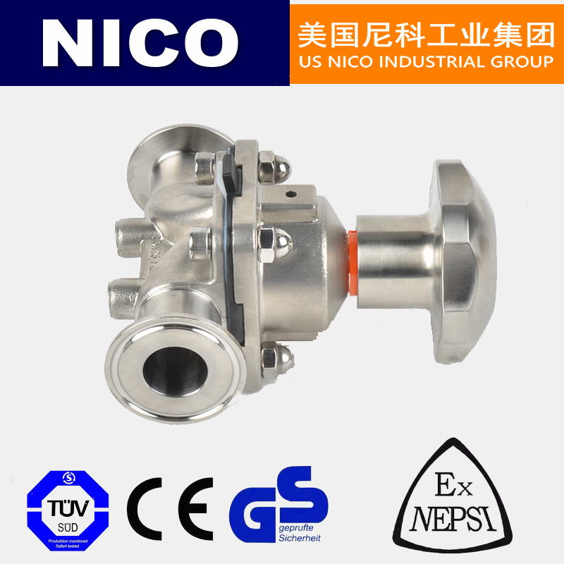 NICO imported manual quick connect sanitary diaphragm valve, stainless steel double diaphragm, food grade quick connect chuck