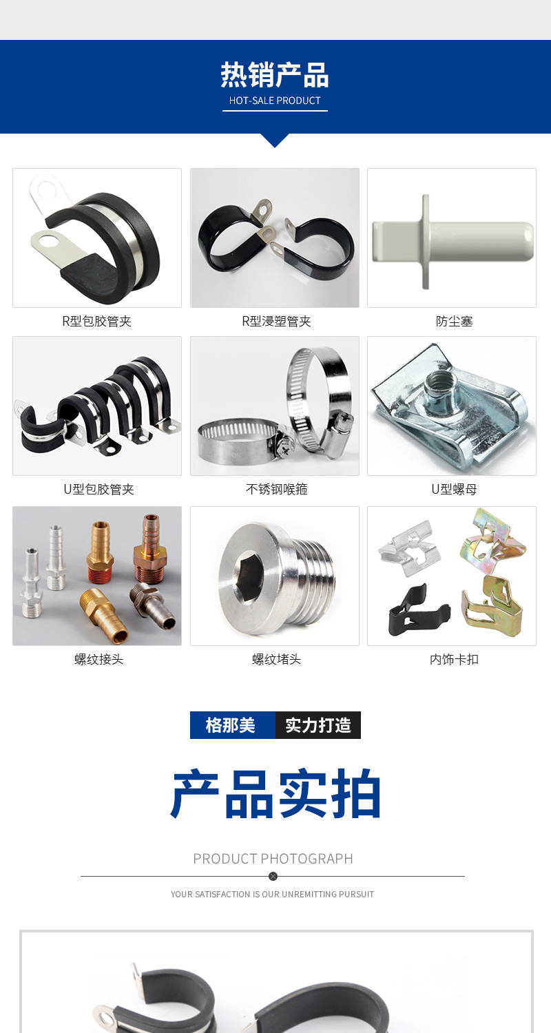 R-type/P-type pipe clamp EPDM coated clamp, iron galvanized stainless steel with complete specifications