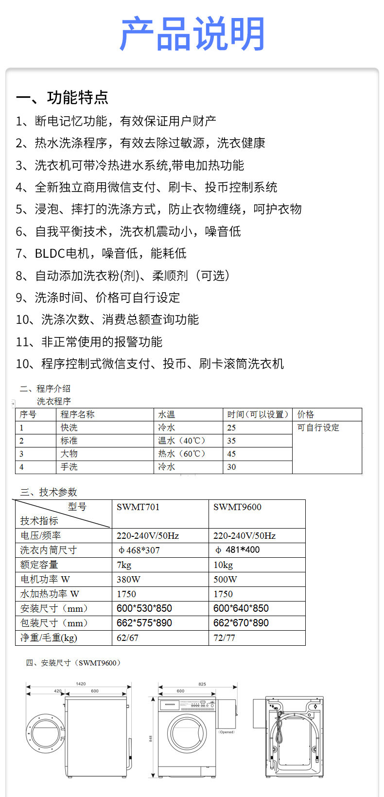 Special industrial and commercial coin-operated washing machines for export self-service laundries Laundry equipment