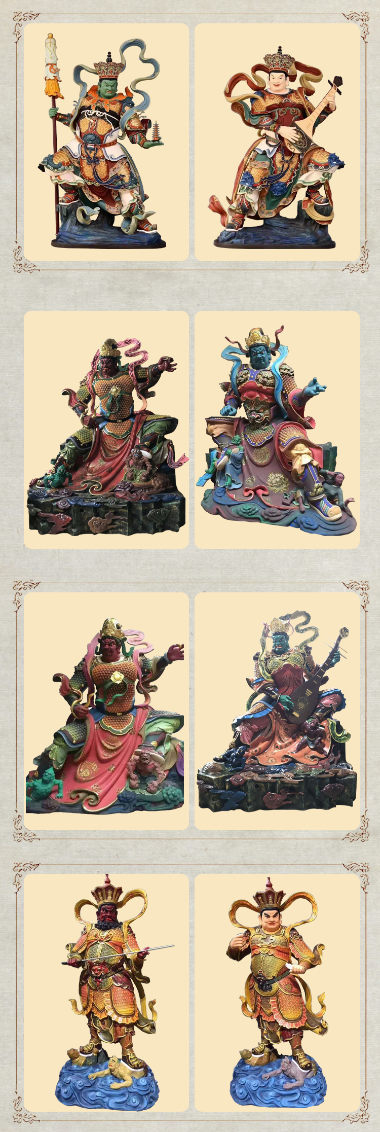 Glass fiber reinforced plastic statues of the Four Heavenly Kings, mountain gate protectors, Heavenly Kings, demons, four generals, resin painted statues of the Four Great Vajra deities