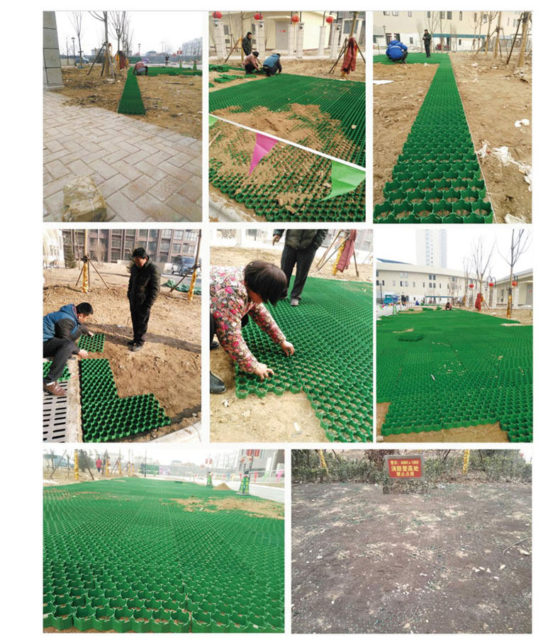 Liaoning 5cm flat mouth grass planting grid flower mouth greening grass planting board lawn grid construction process