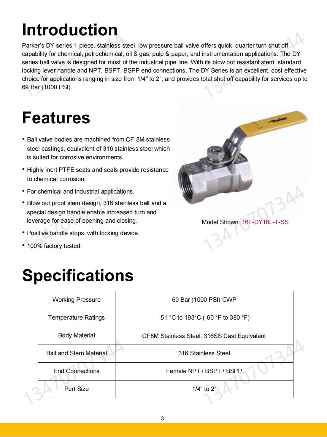 Parker ball valve two-piece dy series 6F-DY6L-T-SS spot DY series