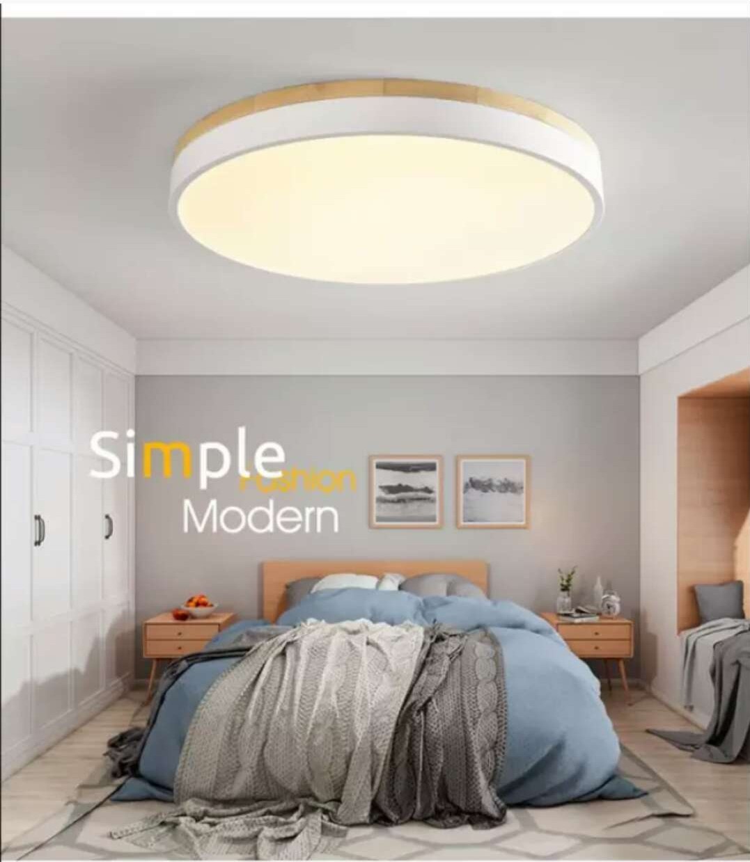 Nordic lighting fixtures, LED logs, circular bedroom ceiling lights, simple living room lighting, solid wood, Japanese style lights, intelligent control