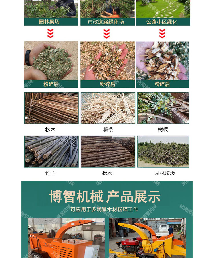 Tree Branch Crusher Large Mobile Wood Crusher Landscape Small Diesel Orchard Branch Crusher Bozhi