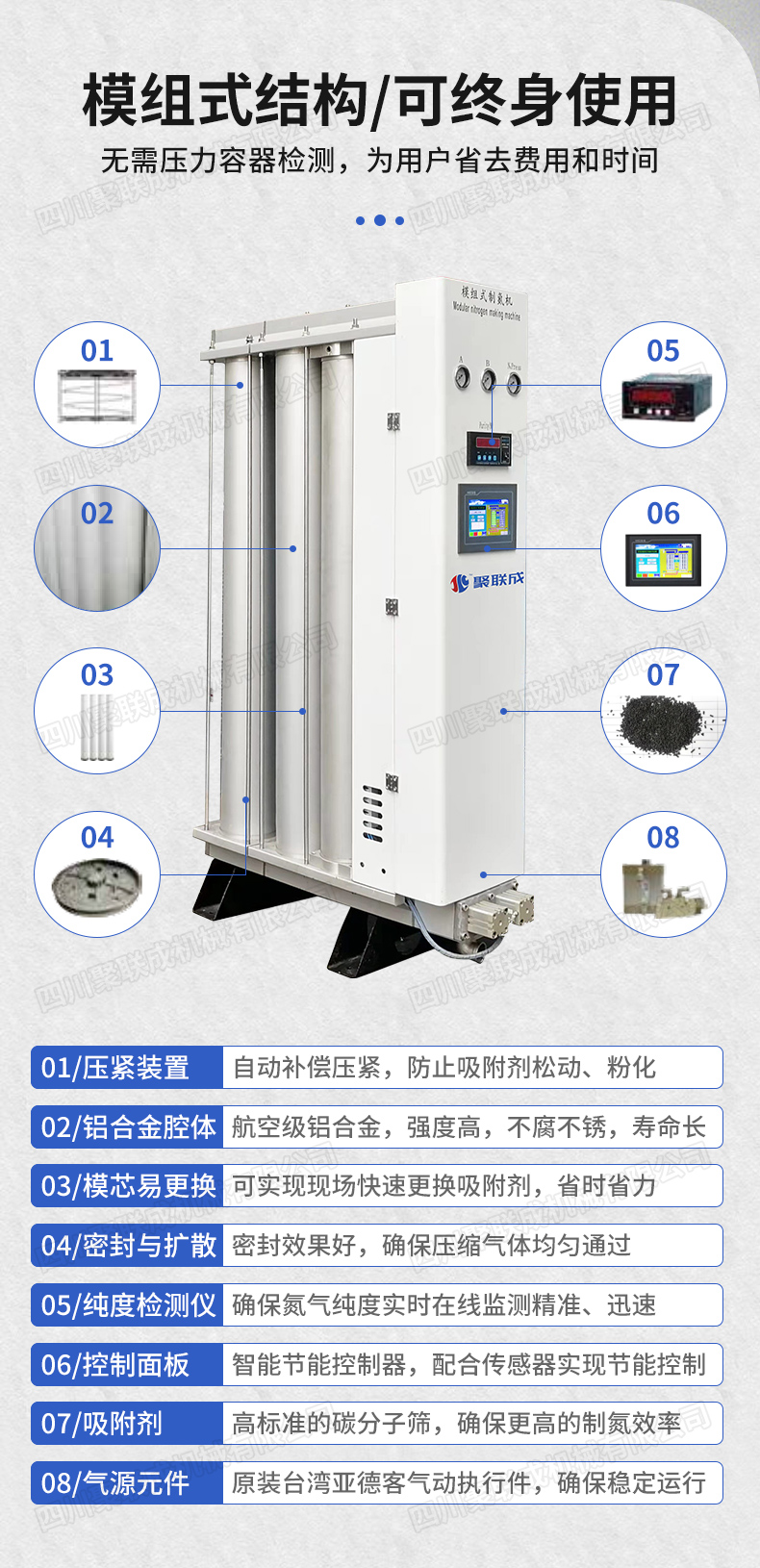 Nitrogen generator, industrial nitrogen production equipment, nitrogen generator, independent nitrogen production, pressure swing adsorption nitrogen production equipment