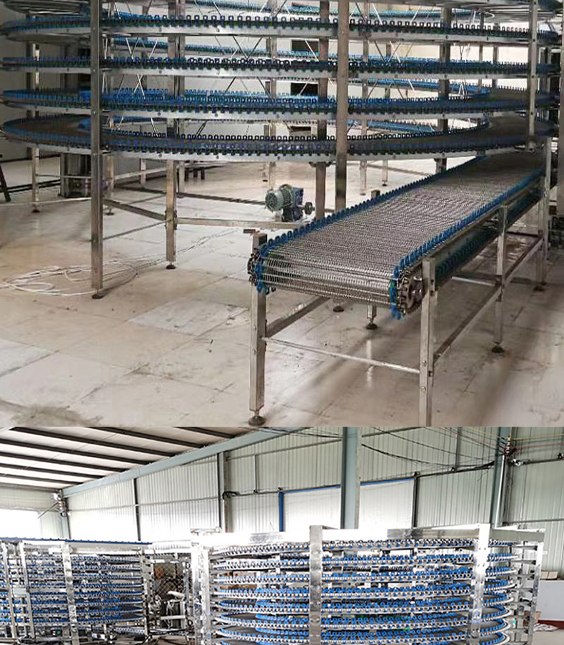 Stainless steel spiral cooling tower, multi-layer mesh belt conveyor, bread and dessert heat dissipation plate, chain type