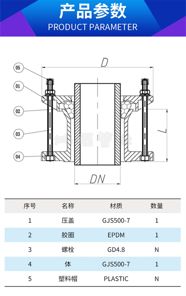 Wide range flange adapter, export type flexible compensator, water transmission cast iron pipeline flange compensation adapter