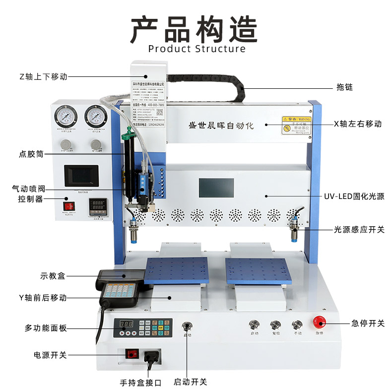 Fully automatic needle tube dispensing and curing integrated machine, single component UV glue ink drying, UV curing, coating and hardening machine