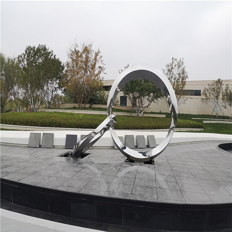 Large stainless steel sculpture customized iron art hollowed out luminous ball, moon circle, outdoor garden water landscape decoration